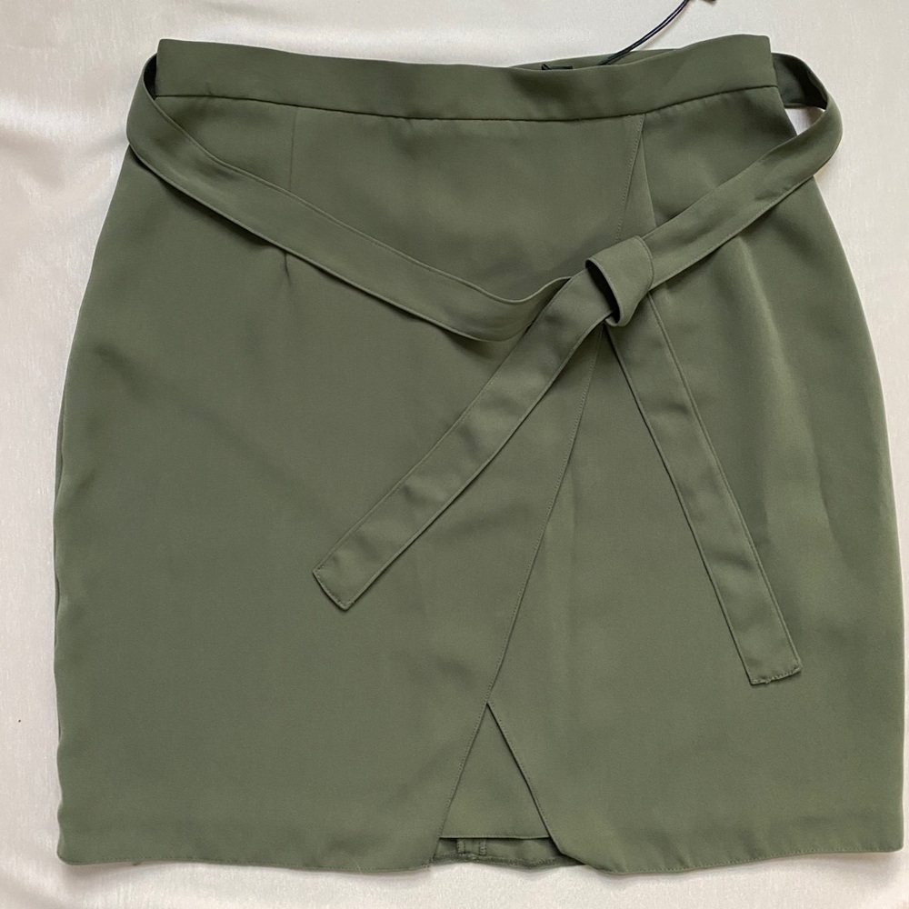 River Island olive green wrap mini skirt